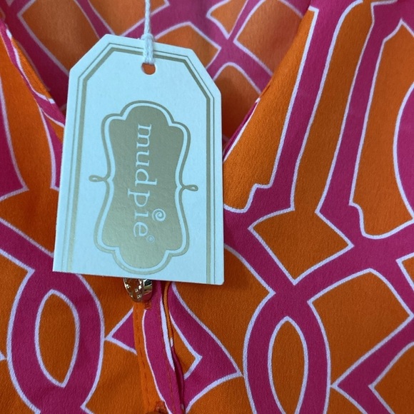 Mudpie Reese Tunic in Lattice Print Bright Orange Pink Blouse NEW Size Small - Picture 7 of 11
